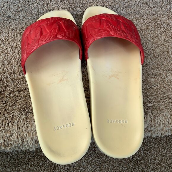 Versace Men's Red Rubber Slides - Picture 7 of 12